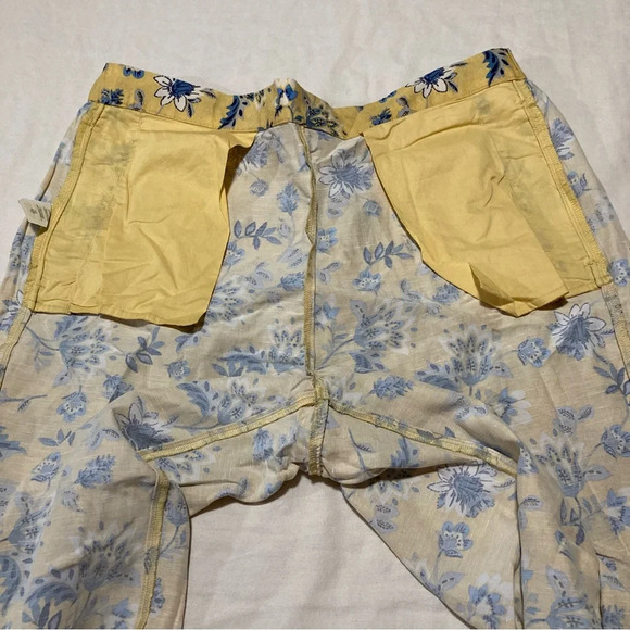 Coldwater Creek Linen Blend Yellow Pull On Pants with Blue Floral Design - Picture 11 of 15